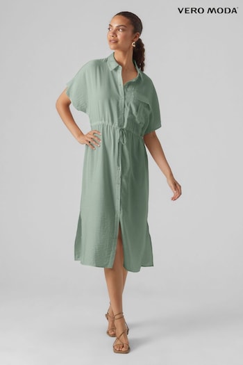 VERO MODA Green Utility Pocket Midi Shirt marrone Dress (B92593) | £38