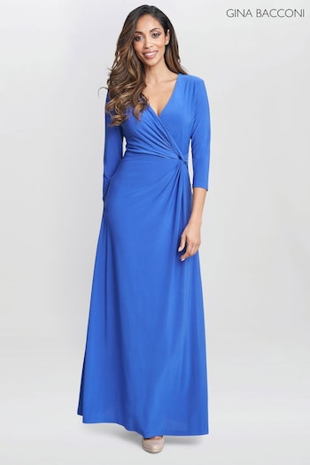 Gina Layered Bacconi Blue Celine Jersey Wrap Maxi Dress (B92597) | £140