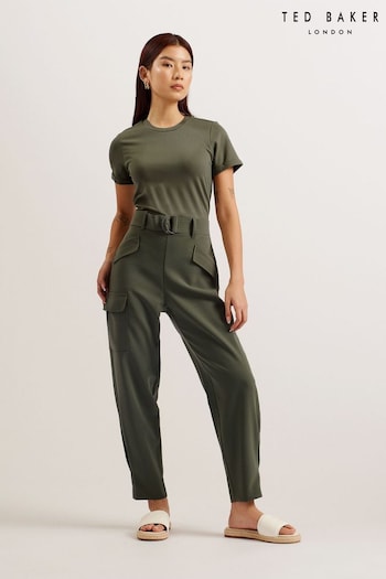 Ted Baker Green Graciej High Waisted Belted Tapered Cargo Jumpsuit (B92616) | £175