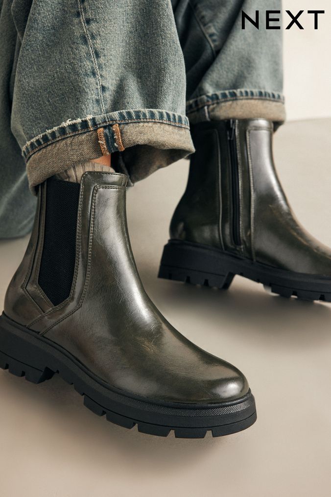 Green leather ankle boots uk top