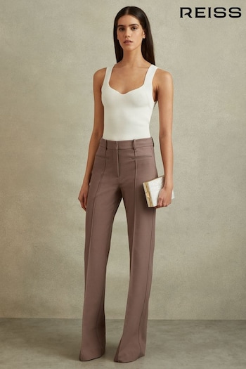 Reiss Mink Neutral Claude High Rise Flared Trousers Toothy (B92731) | £150