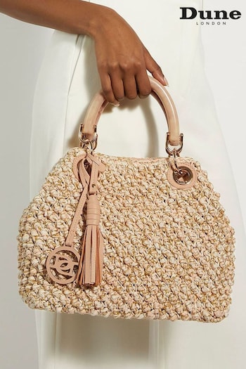 Dune London Cream Deltaz Wooden Handle Raffia Grab Bag (B92823) | £90