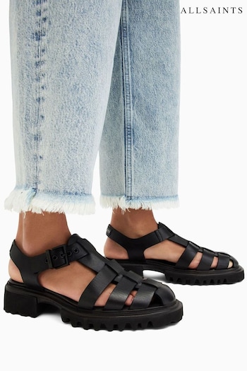 AllSaints Black Nessa Sandals flat (B92859) | £189