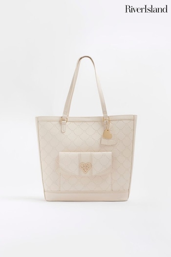 River Island Cream Girls Embossed Pocket Shopper Bag (B92860) | £25