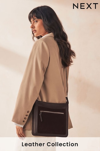 Chocolate Brown Leather Pocket Messenger Bag (B92918) | £38