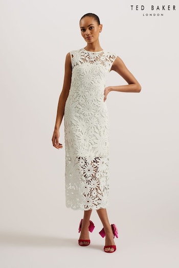 Ted Baker Cream Crochet Sleeveless Corha Midi Dress (B92981) | £225