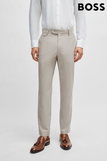 BOSS Natural Slim-Fit Trousers In A Micro-Patterned Cotton Blend (B93079) | £189