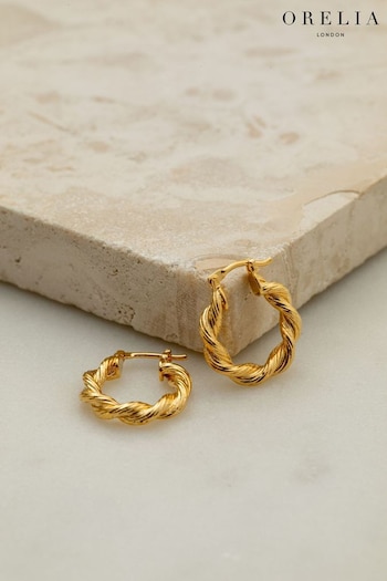 Orelia London Small Gold Tone Twist Textured Hoops Earrings (B93092) | £22