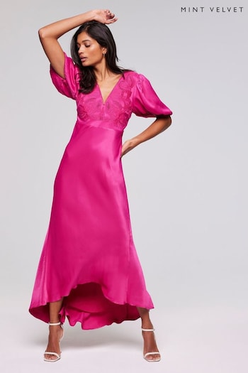 Mint Velvet Pink Lace Puff Sleeve Maxi Dress (B93150) | £189