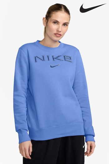 Nike Blue Phoenix Fleece Standard Varsity Logo Crew-Neck Sweatshirt (B93176) | £60