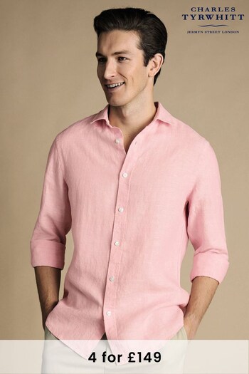 Charles Tyrwhitt Pink Slim Fit Plain Pure Linen Shirt (B93217) | £70