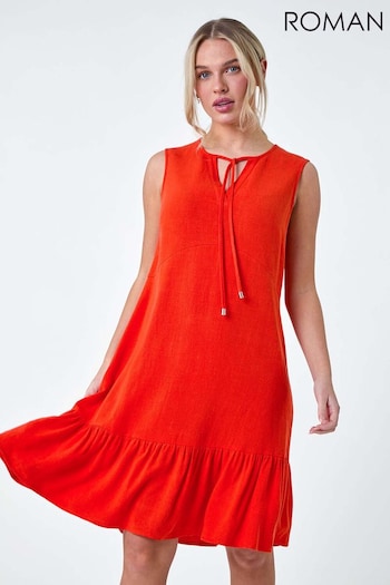 Roman Orange Linen Blend Tie Frill Hem Dress (B93247) | £38