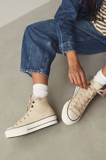 Converse Nude Leather Chuck Taylor All Star Lift Trainers (B93259) | £95