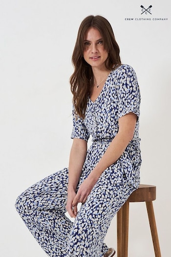 Crew house Clothing Company Blue Plain Viscose Relaxed Jumpsuit (B93357) | £69