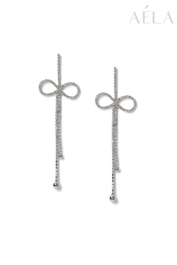 Aela Silver Tone Diamanté Bow Earrings (B93379) | £14