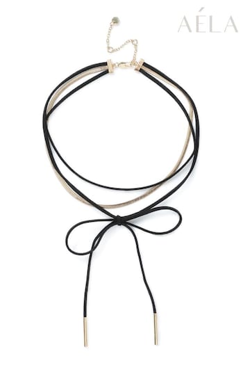 Aela Bow and Snake Print Black Chain Cord Wrap Choker (B93409) | £12.50