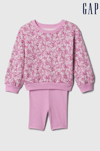 Gap Pink Floral Print Sweatshirt and Shorts Baby Set (12mths-5yrs) (B93443) | £30