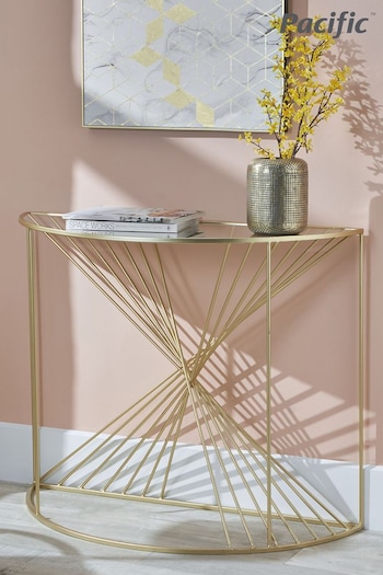 Pacific Glass and Gold Metal Half Moon Console Table (B93463) | £199.99