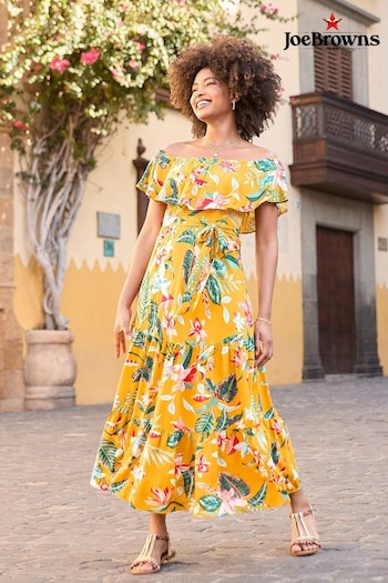 Joe Browns Yellow Tropical Print Bardot Maxi Dress (B93581) | £60