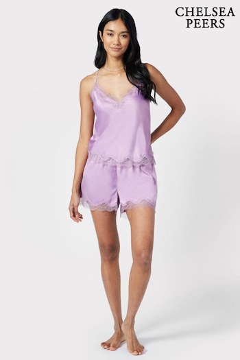 Chelsea Peers Purple Satin Lace Trim Cami Short Pyjama Set (B93710) | £35
