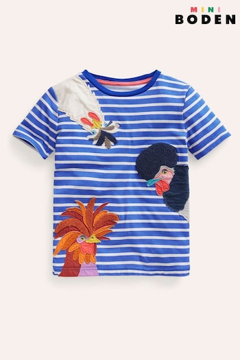 Boden Blue Chicken Appliqué Textured T-shirt (B93731) | £19 - £21