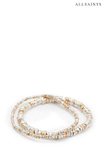 AllSaints Gold Stone Mixed Beaded Bracelet Set (B93741) | £95