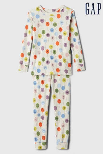 Gap Beige Happy Birthday Graphic Long Sleeve Pyjama Set (6mths-5yrs) (B93768) | £18