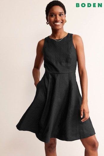 Boden Black Carla Linen Short Dress (B93789) | £110