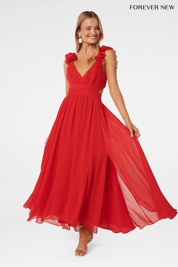 Forever New Red Selena Ruffle Shoulder Maxi Dress distressed (B93854) | £110