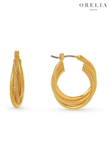 Orelia London Small Gold Tone Interlocking Textured Hoops Earrings (B93857) | £25