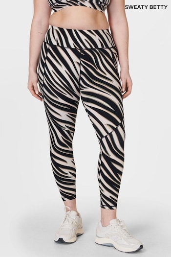 Sweaty Betty Black Waved Zebra Print Power Workout Swing Leggings (B93861) | £88