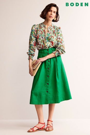 Boden Green Petite Petra Linen Midi Skirt (B93891) | £85