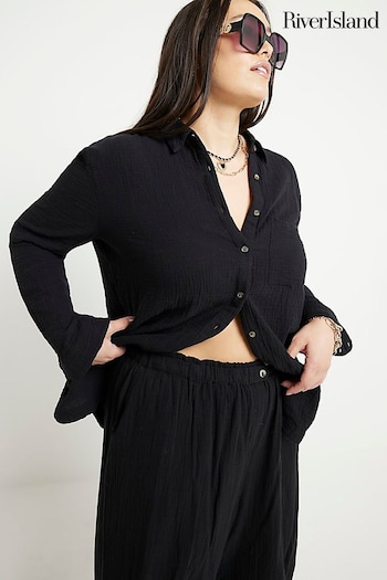 River Island Black Plus Textured Long Sleeve Shirt (B93908) | £30