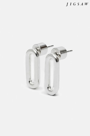 Jigsaw Small Silver Tone Link Stud Earrings (B93912) | £35