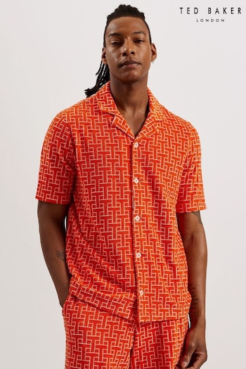 Ted Baker Orange Endula Short Sleeve Relaxed Towelling Shirt (B93947) | £85
