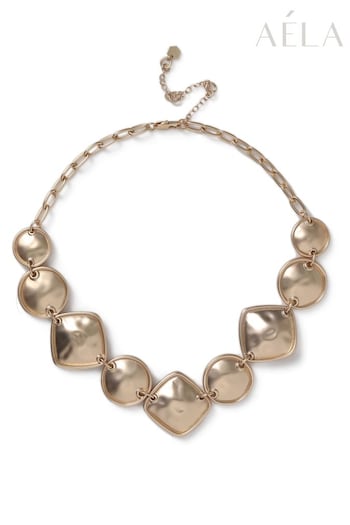 Aela Gold Tone Beaten Metal Collar Necklace (B93970) | £25