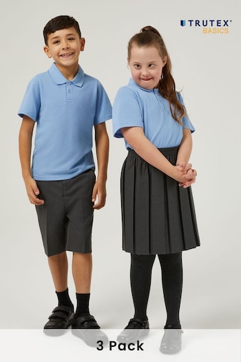 Trutex Unisex Blue 3 Pack Short Sleeve School Bears Polo Shirts (B93986) | £20 - £28