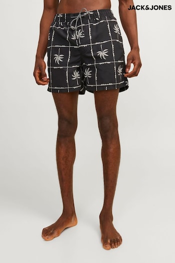 JACK & JONES Black Palm Print Graphic Swim Shorts Cullotte (B94085) | £20