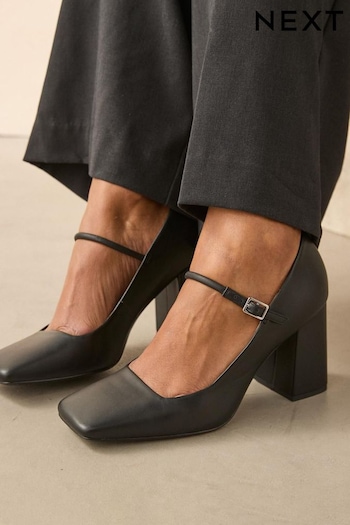 Black Forever Comfort® Leather Square Toe Block Heel Mary Jane Shoes (B94099) | £55