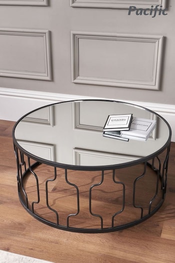 Pacific Black Mirrored Glass and Graphite Round Coffee Table (B94250) | £180