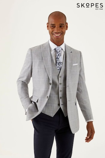 Skopes Grayson Linen Blend Light Grey Check Tailored Fit Jacket (B94258) | £119