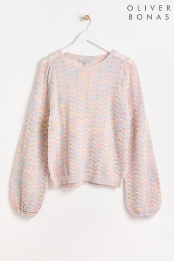 Oliver Bonas Wavy Pastel Knitted Pink Jumper (B94296) | £60