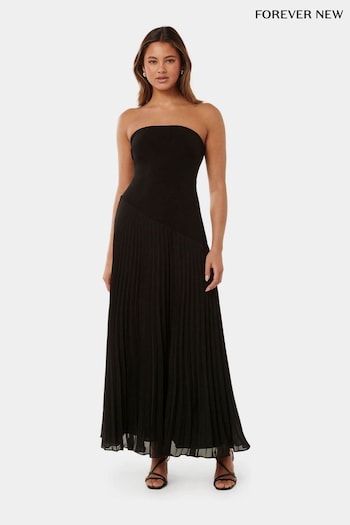Forever New Black Capri Strapless Pleated Midi Dress (B94302) | £110