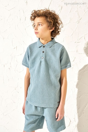 Angel & Rocket Blue Rex Jersey Textured Wash Polo Camel Shirt (B94317) | £18 - £22