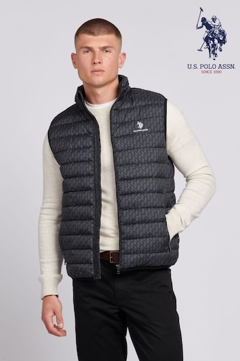 U.S. Polo rugby Assn. Mens Monogram Quilted Black Gilet (B94397) | £90