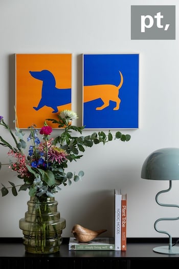 pt, Set of 2 Blue/Orange Dachshund Wall Art Set (B94538) | £32