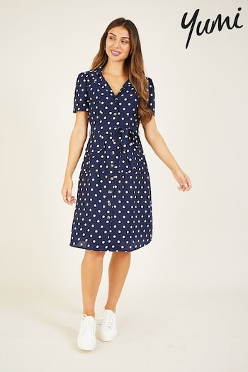 Yumi Blue Spot Retro Shirt wexford Dress (B94601) | £50