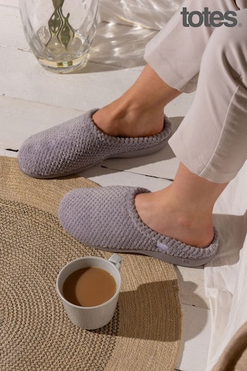 Totes anne Grey Isotoner Popcorn Terry Mules Slippers (B94639) | £22