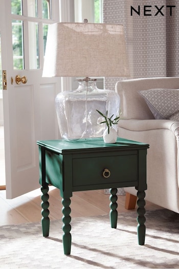 Green Bobbin Painted 1 Drawer Bedside Table (B94660) | £215