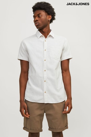 JACK & JONES White Textured Short Sleeve Shirt (B94686) | £28
